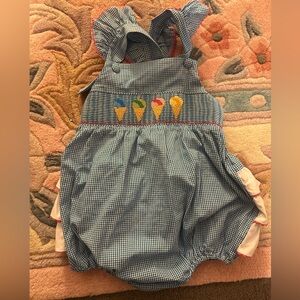 Blue and White Ruffled Kids smocked bubble